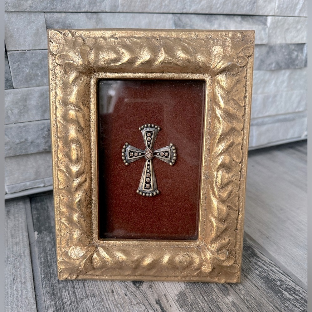 Belinda Miley Collection Framed Jeweled Cross Gold  Heavy Frame Holly